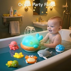 OR TU Light Up Whale Sprinkler Bath Toys for Baby Toddler, 3x2x3 inches