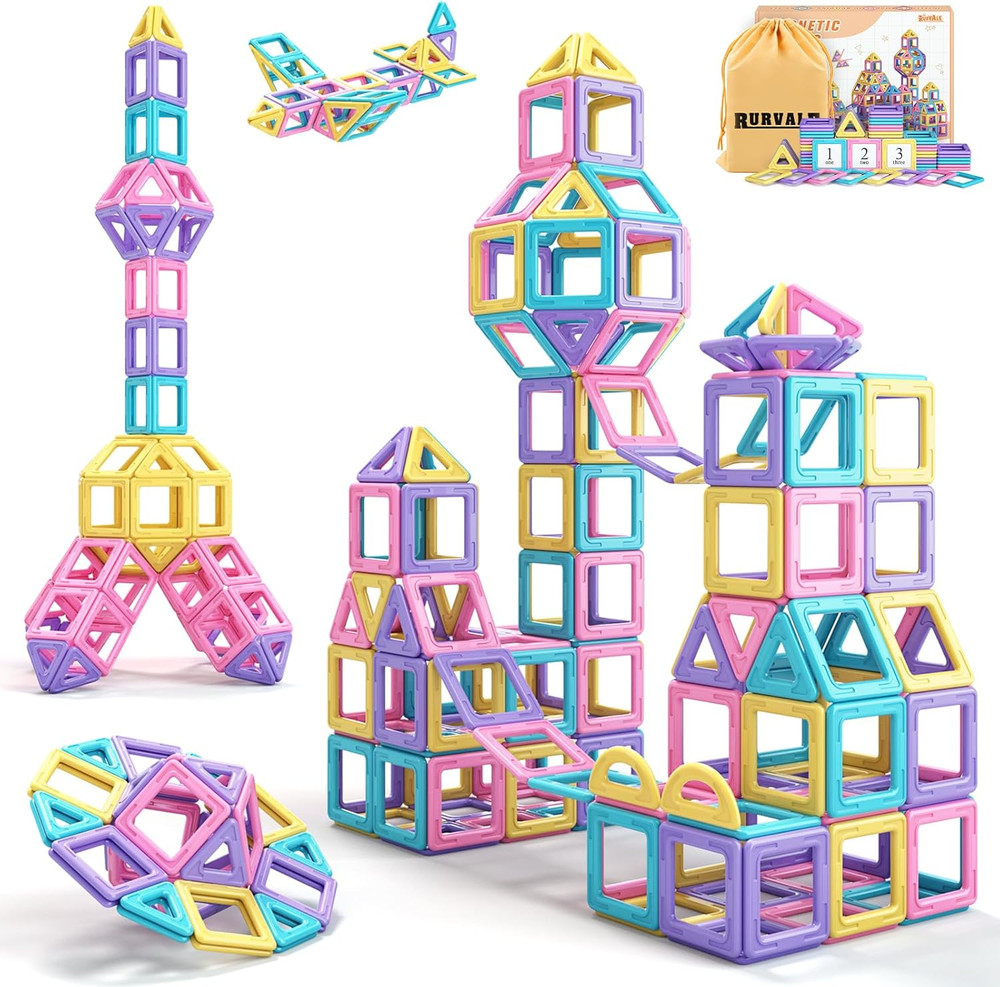Magnetic Tiles Building Blocks Set, STEM Montessori Toys for Girls Age 3-7