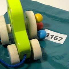 Goki Germany Wood Pull Toy Clacking Bead Wheels Soft Noise Waldorf Non-toxic Toy