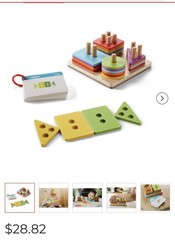 Chuckle & Roar Montessori Sort & Stack- Touch & Learn Puzzle Pegs &Shapes 3 & Up