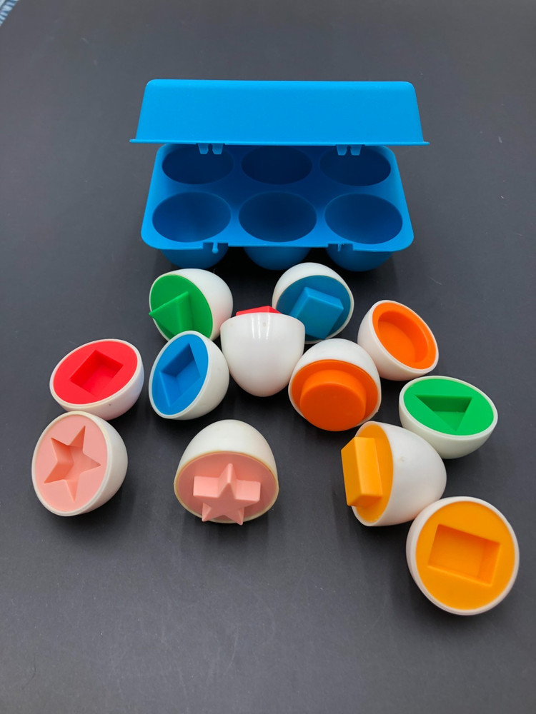 Vintage 6 Eggs & Blue Carton Shape & Color Matching Toy