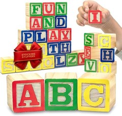 Skoolzy 30 PCS Baby Blocks – Small Wooden ABC Blocks for Toddlers 2-5 – Alphabe