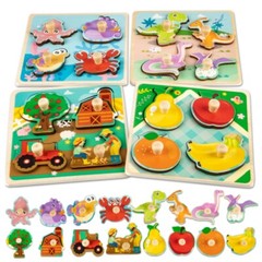 4pcs Wooden Peg Puzzles For Baby Toddlers Preschool Learning Educational Board