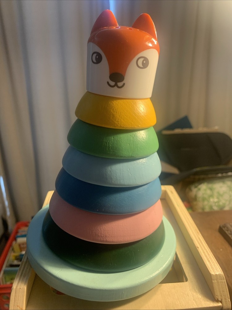 Wooden Multicolor Rainbow Stacking Ring Toy, Motor Skills, Ages 12-18 Months
