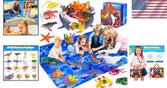 Kids Ocean Animal Toy Set – 18 Realistic Figures with Large Play Mat & Tote Bag