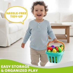 Play Food Set with Cutting Fruits&Felt Tree Mat, Pretend Food Play Kitchen Ac…