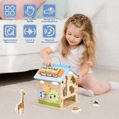 Wooden Activity Cube 8-in-1 Baby Activity Center Montessori Toys for 1 Year Old