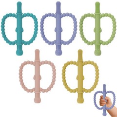 Fu Store Hollow Teether Tube 5 6 Piece Set, Green, Blue, Pink, Yellow, Purple
