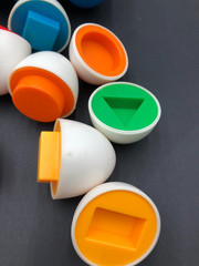 Vintage 6 Eggs & Blue Carton Shape & Color Matching Toy