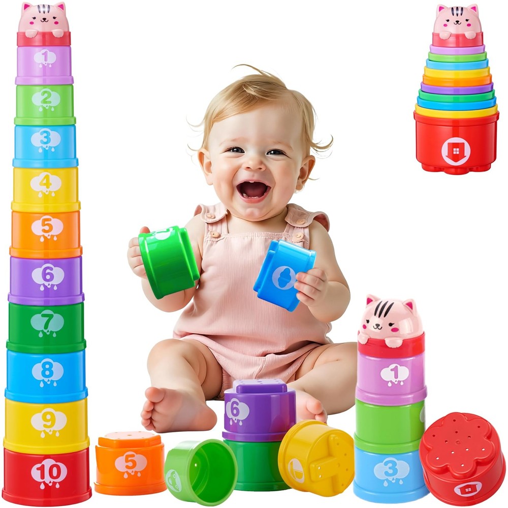 Baby Stacking Cups, Nesting Stacking Toys for Toddlers 1-3 Montessori Toys fo…