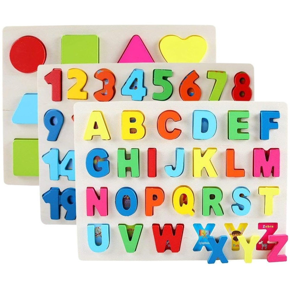Wooden Alphabet Number Shape Puzzles Set