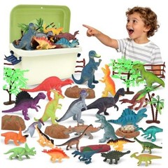 34PCS Dinosaur Toys for Kids 3-5 with Storage Box,Realistic Dinosaur Small