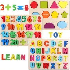 Wooden Alphabet Number Shape Puzzles Set