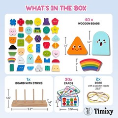 Montessori Wooden Stacking Blocks Sequencing Game Lacing Beads Toy Set for Ki…