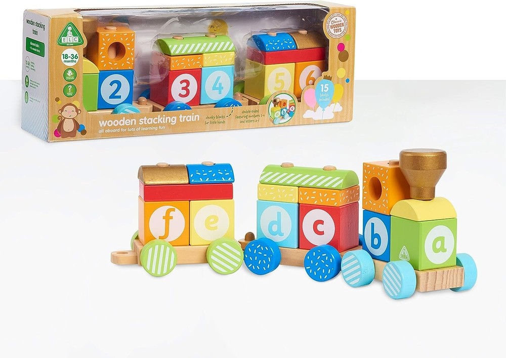Early Learning Centre Wooden Stacking Train Hand Eye Coordination 15 Blocks