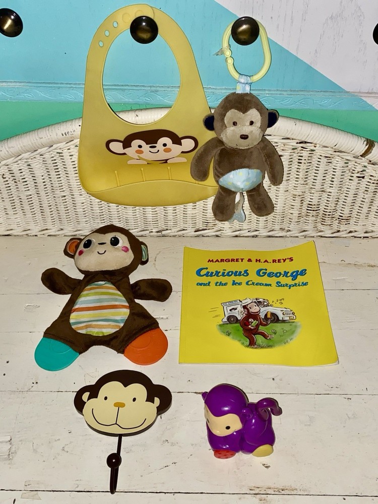 Baby Boy Girl All Monkeys Lovey Rattle Plush Hanger Bib Book Toy Monkey Lot