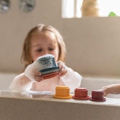 Nuby Silicone Stacking Cups Multi Color Bath Toy for Kids Fine Motor Skills