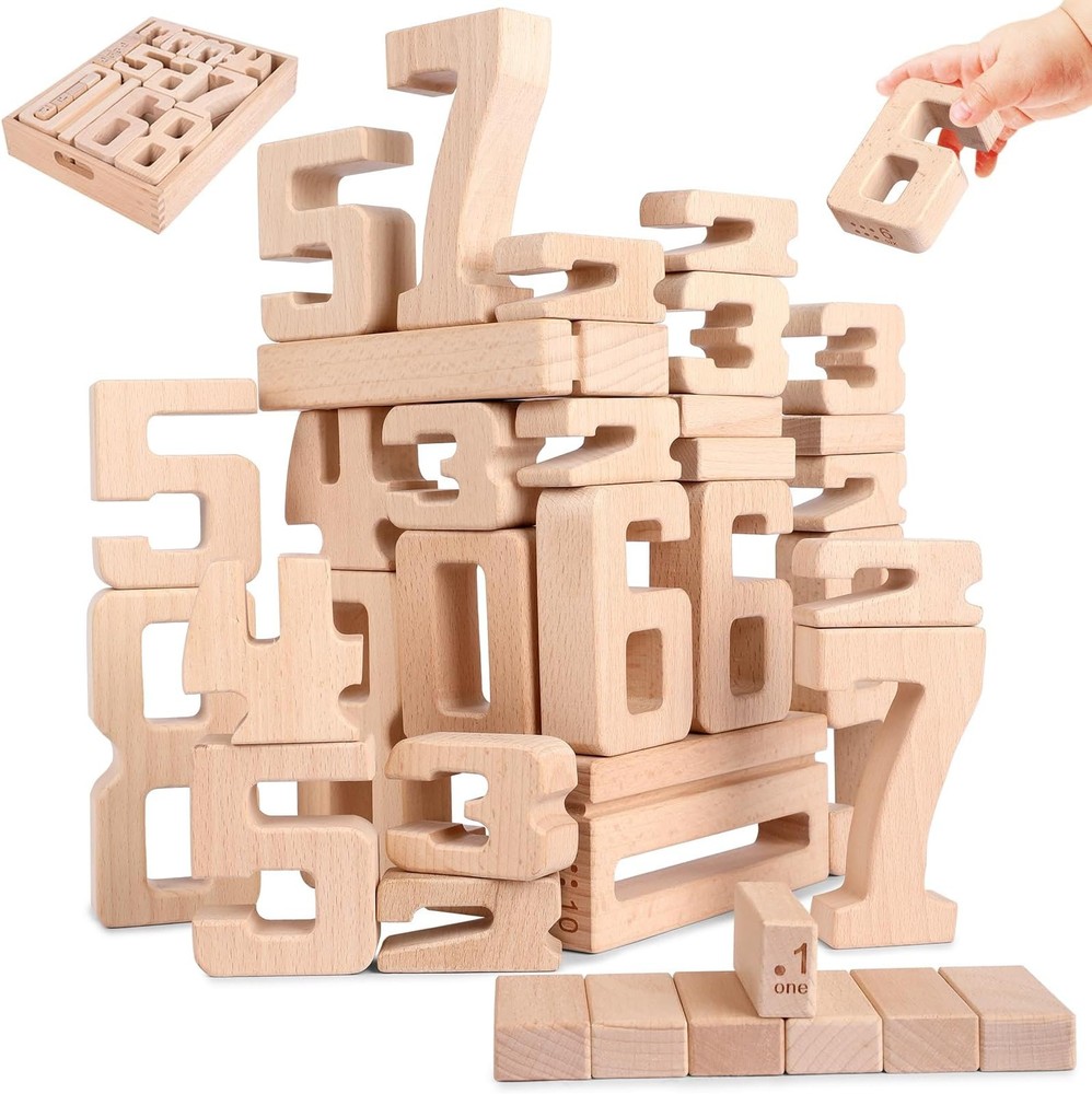 Wooden Number Building Blocks, Large Digit Blocks 1-10, 32 Pcs Number Toys | …
