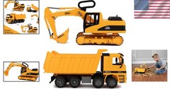Excavator & Dump Truck Toy Set – 2 Construction Vehicles for Kids Ages 3+