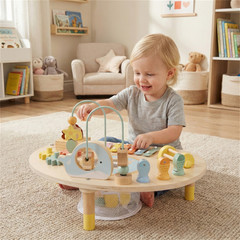 7 in 1 Wooden Baby Activity Table Multifunctional Toddler Sensory Play Center