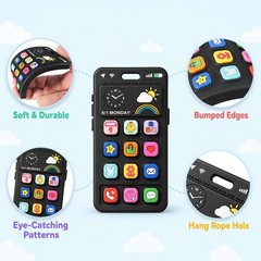 Baby Silicone Remote and Phone Teether, 2pack Teething Toy for 3 Black 2