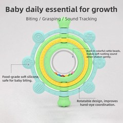Rotatable Silicone Teether Toy for Babies Over 3 Months -BPA Free, Food Green
