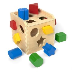 Melissa & Doug Shape Sorting Cube Classic Wooden Toy With 12 Shapes