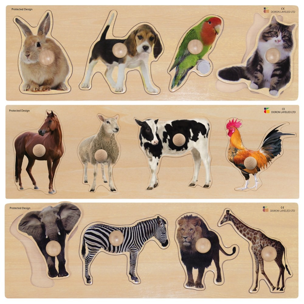 Kaplan Early Learning Large Knob Animal Puzzle Set – Set of 3