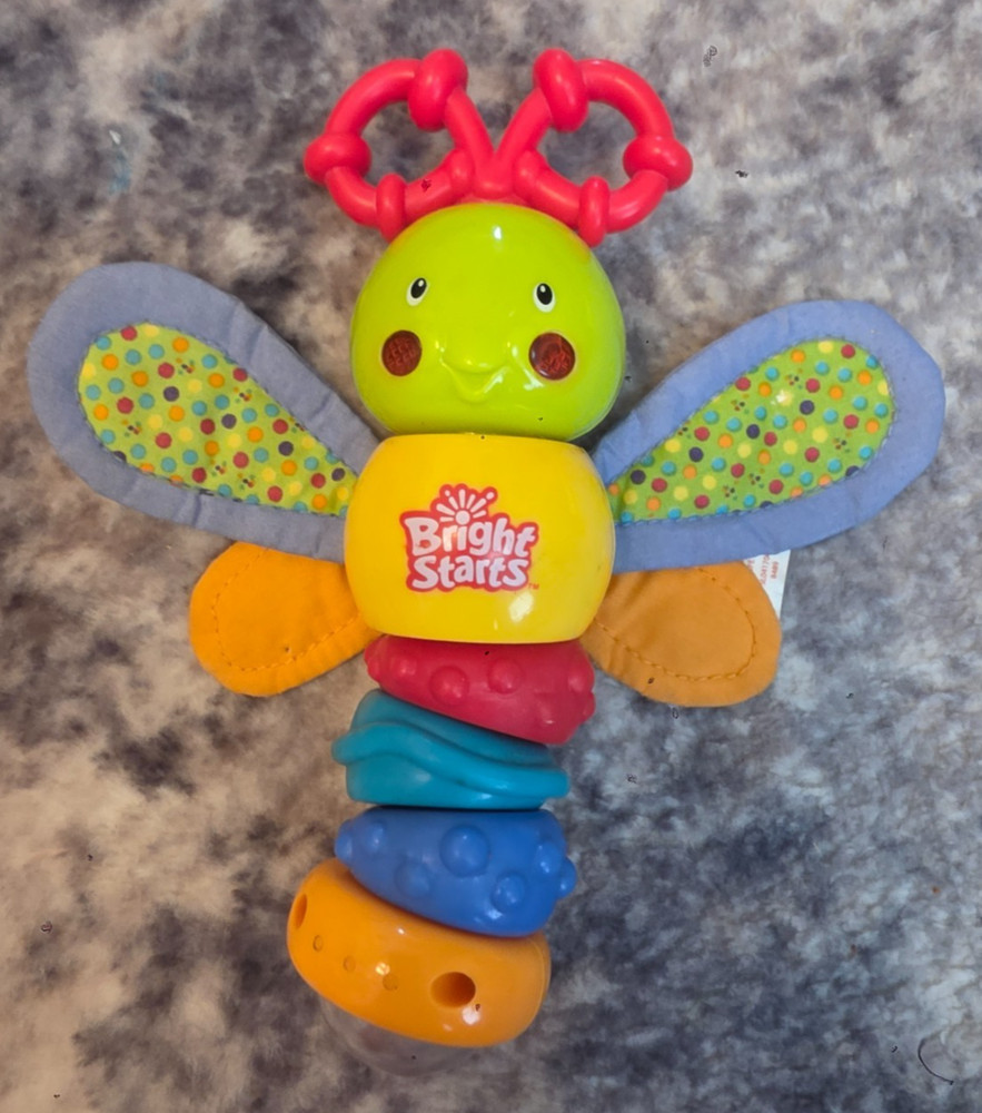 Bright Starts Twisty dragonfly butterfly bug take along baby toy rattle lights