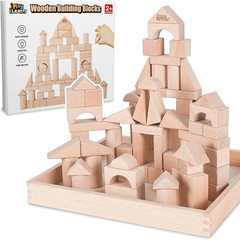 Iplay, Ilearn Kid Wooden Building Block Set, Toddler Natural Wood Block Montesso