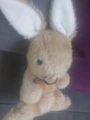 vintage style beige bunny rabbit plush stuffed animal soft cuddly toy white ears