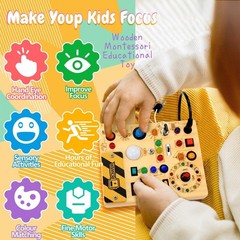 Busy Board with LED Light Switches Montessori Toys for 1 2 3 Years Old Toddlers