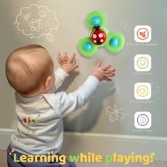 ALASOU 3PCS Suction Cup Spinner Toys for 1 Year Old Boy Small, Multicolor