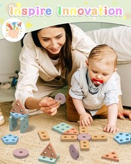 Sensory Learning Toys for 1-3 Olds: 20 Wooden Stacking Shapes to Explore