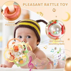 Baby Rattle Ball Teething Toys for 0 3 6 9 12 18 Boys Girls, Brown | Silicon…