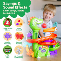 Move2Play, Air-Powered Dinosaur Ball Popper | 30+ Songs, Sayings, & Lights | Bab