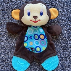 Bright Starts Brown Monkey Lovey Teether Crinkle 9 Inch Security Blanket Chewing