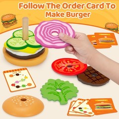 Jumlys Montessori Wooden Burger Stacking Toys for 2, 3, 4, 5 Year Olds, Fine …