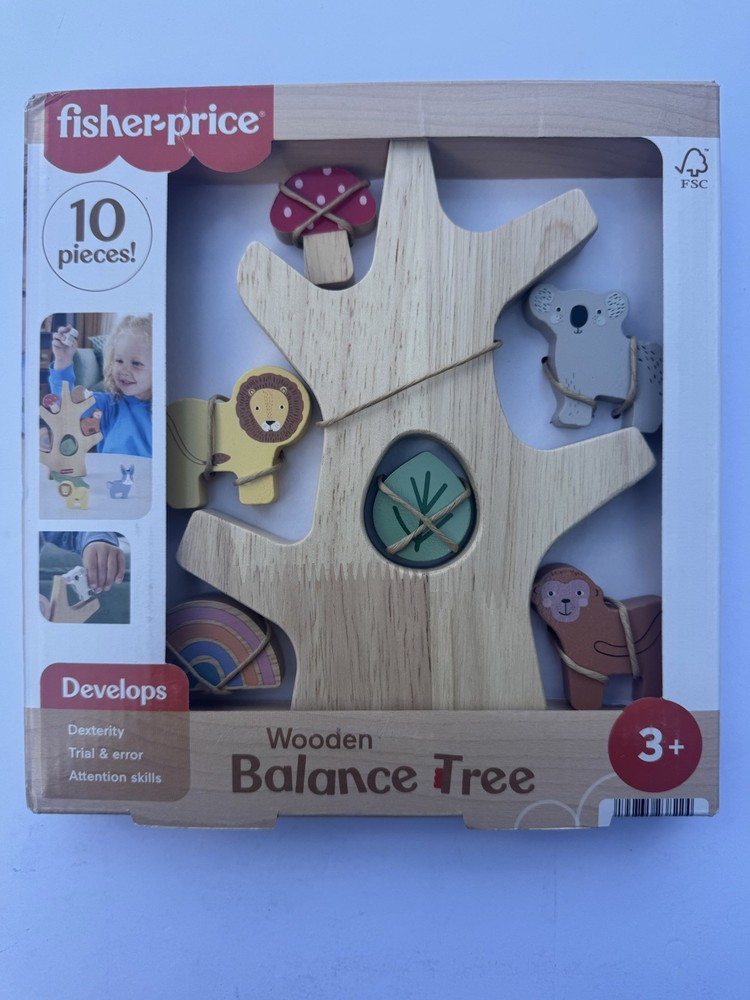 Fisher-Price Wooden Balance Tree Stacking Toy 10 Pieces Montessori Ages 3+ NIB