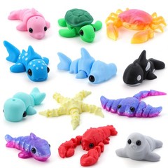 JOYIN 12 Pcs 3D Printed Ocean Animals Set, Mini Animals 3D Printed Toys – Cut…