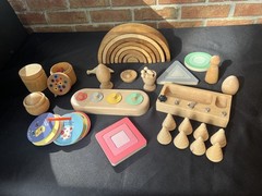 Montessori Wooden Play Lot Toddler Baby Sorting Toys colors 75 pcs puzzle shapes
