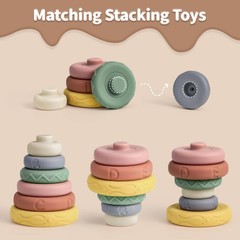 6 Pcs Stacking & Nesting Circle Toy 4.7″,Soft Building Rings Stacker & Teethe…