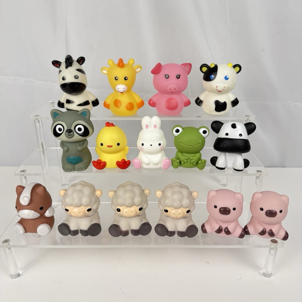 Mixed Lot of 15 Kids Finger Puppets Farm Forest Animals Plastic Toy Figures