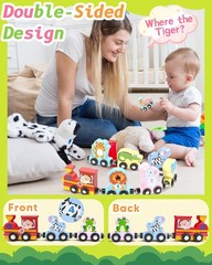 11 Pcs Wooden Magnetic Train Set for Toddlers Montessori Animal Toy for Ages 1-3