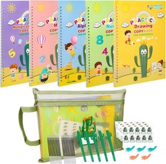 5pc Reusable Handwriting Practice Books for Kids Grooved Magic Copybook Set
