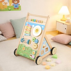 Ranqibo Wooden Baby Walker, Baby Walker with Wheels, Includes Montessori Sens…