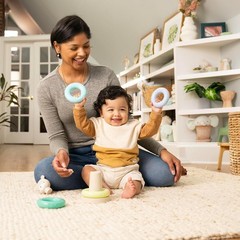 Ingenuity: ity by Ingenuity Cutie Stacks, 4 BPA-Free Rings, Faux Wood Stand,
