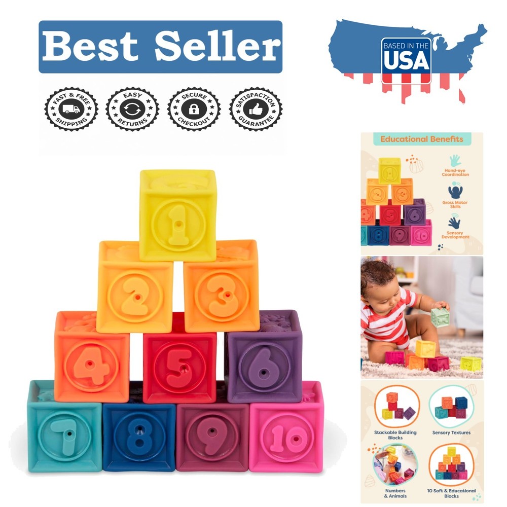 One Two Squeeze Baby Blocks – 10 Non-Toxic Stacking Toys for Ages 6 +