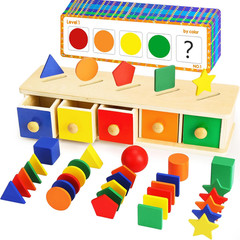 Montessori Toys Wooden Color & Shape Sorter Toys for Toddlers, Matching Box Sort