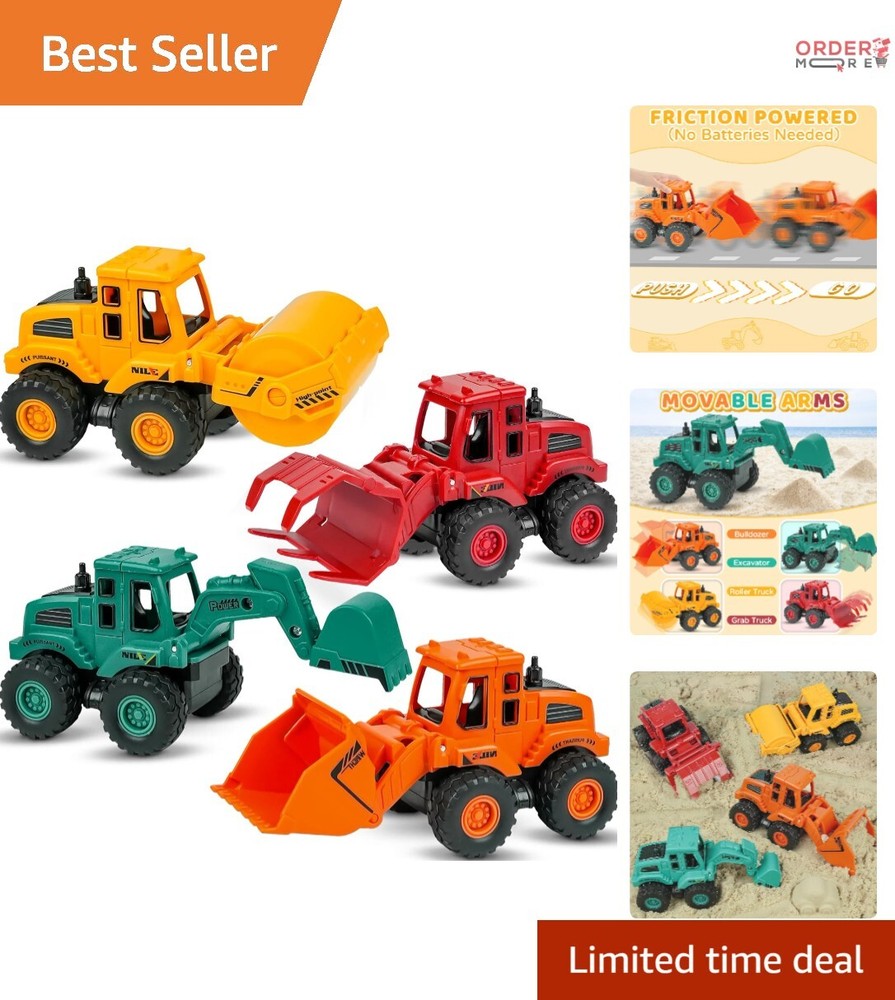 Construction Toys Plastic 4 Pack Friction Powered Kids Fun Toddler Vehicles